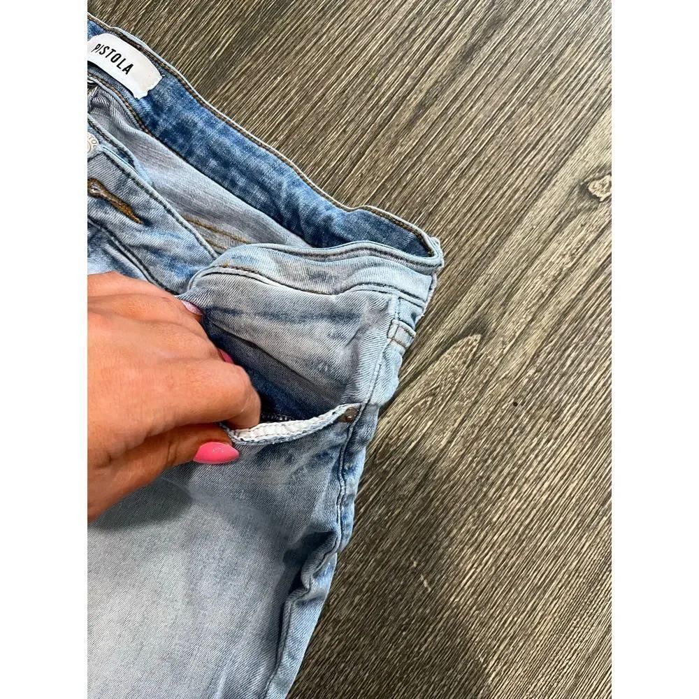 Pistola Arielle Skinny Scissor Cut Hem Jeans Mid Rise Light Wash Blue Size 33 - Picture 3 of 12